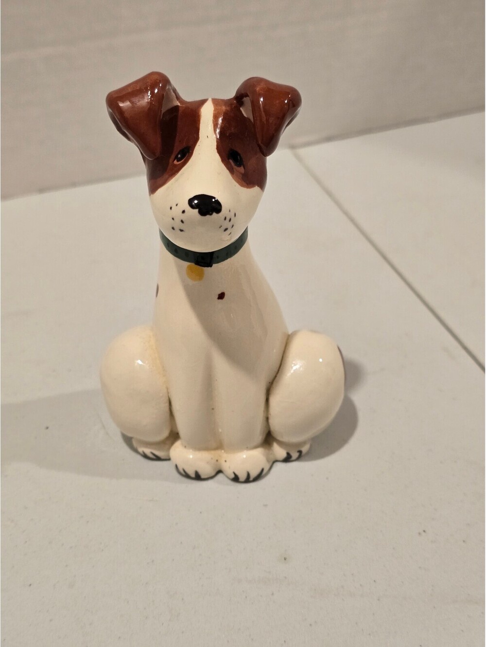 Vtg Jack Russel Dog Figurine 4.5" Cartoon Style Stoneware Handmade and Painted